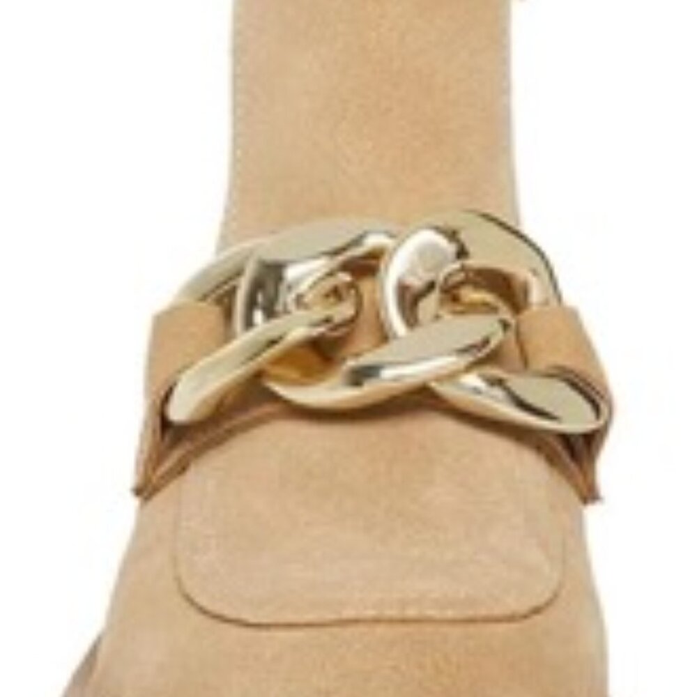 Steve Madden Cleo Taupe Suede Chunky Lug Sole Curb Chain Ankle Boots Size 6 - Picture 4 of 5
